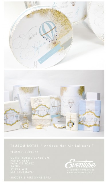 Trusou de botez pentru baieti cu baloane de aer cald, Glam Journey 2